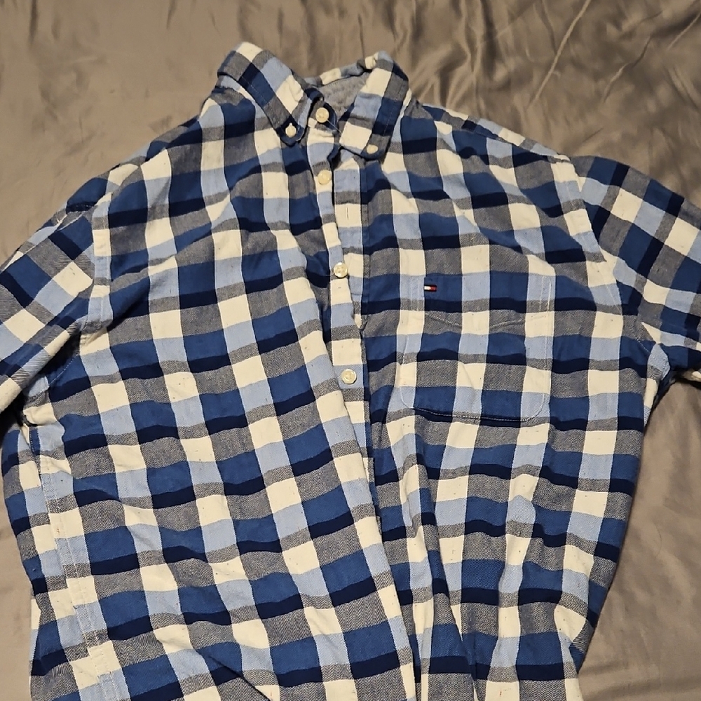 Tommy Hilfiger Blue and White Casual Button Down Shirt